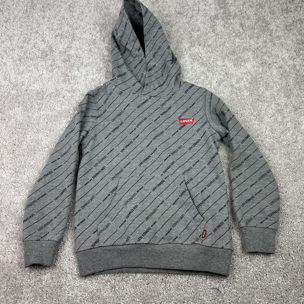 Levis Hoodie Boys 4 Gray Sweatshirt Pullover All Over Print Logo Kids Youth